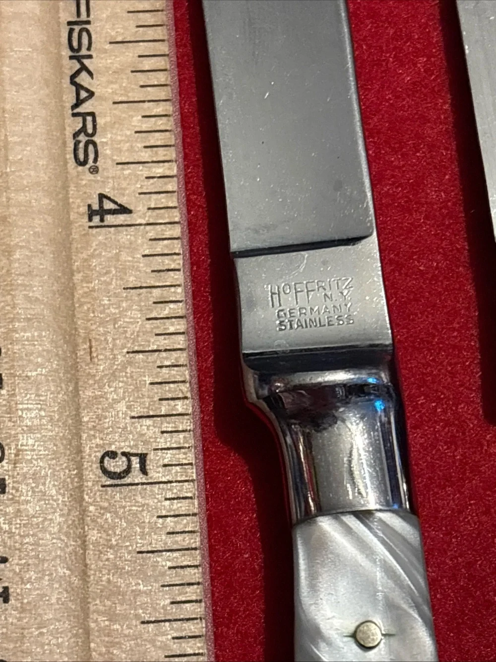 Unique Vintage Pearl-Effect Handle Steak Knives with Silver Blades , Germany